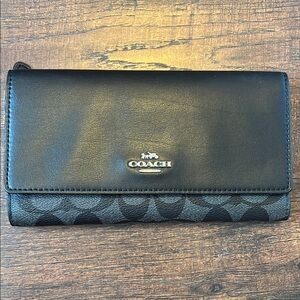 Coach Black and Dark Gray Signature Wallet